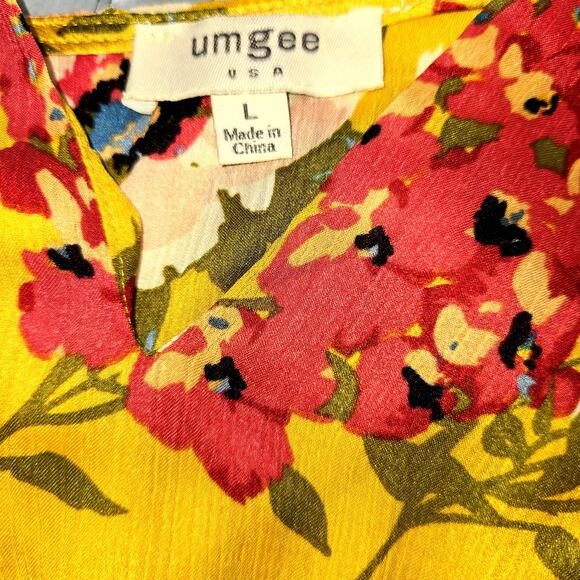 Umgee Large Yellow Floral Women's BOHO Sleeves Top Shirt Blouse Miss Size 12 14 - Picture 3 of 6